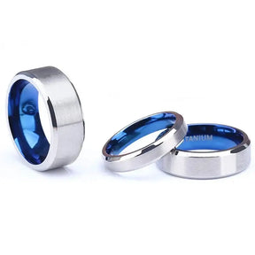 100% Pure Titanium Ring - Silver Color Blue Inside - Rings-Titanium 05