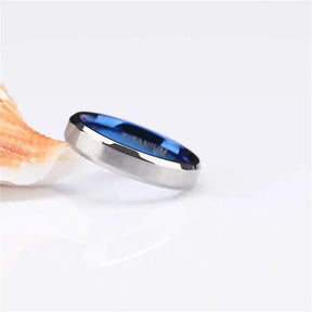 100% Pure Titanium Ring - Silver Color Blue Inside - Rings-Titanium 05