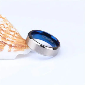 100% Pure Titanium Ring - Silver Color Blue Inside - Rings-Titanium 05