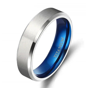 100% Pure Titanium Ring - Silver Color Blue Inside - Rings-Titanium 05