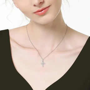 Silver cross pendant necklace with gemstones on delicate chain in 14K Gold Plated Silver Charm Jewelry