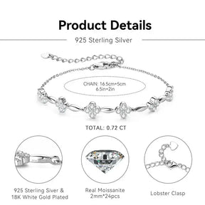 Sterling silver bracelet featuring moissanite stones and a lobster clasp for the Flower Charm