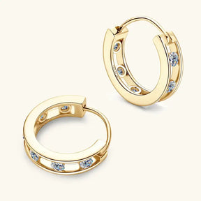 18K Gold Plated Hoop Earrings with Lab Grown Diamonds and Blue Gemstones for Women