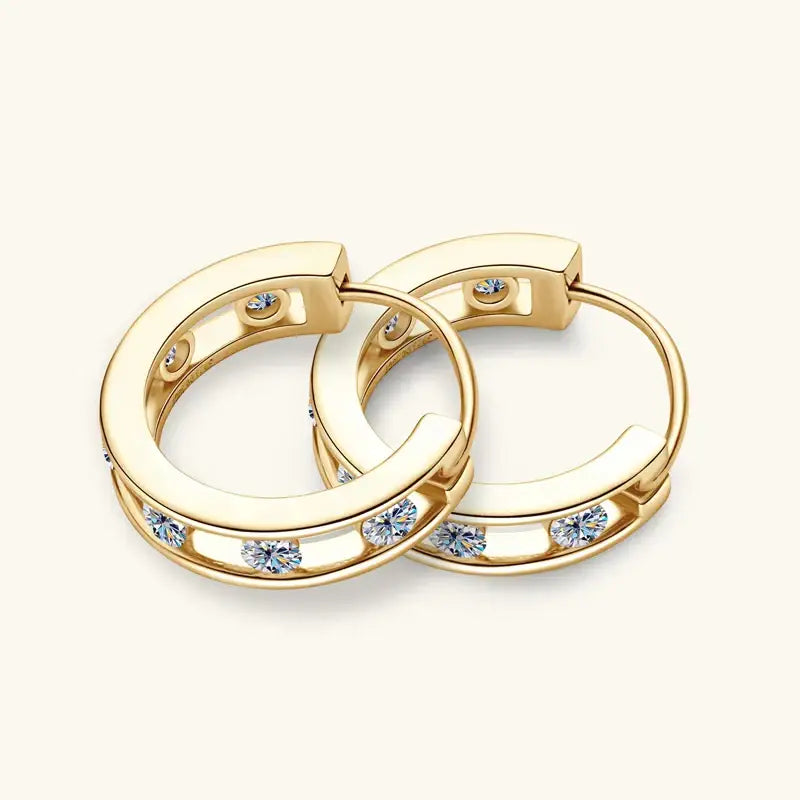 18K Gold Plated Hoop Earrings with Lab Grown Diamonds and Blue Gemstones for Women