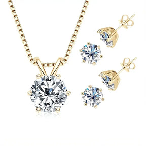 18K Gold Plated Jewelry Set featuring Round Diamond Pendant and Stud Earrings