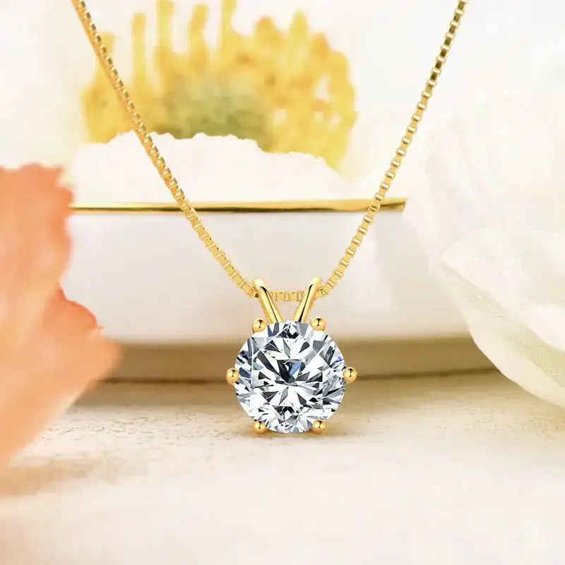 Gold necklace featuring a round diamond pendant from 18K Gold Plated Jewelry Set