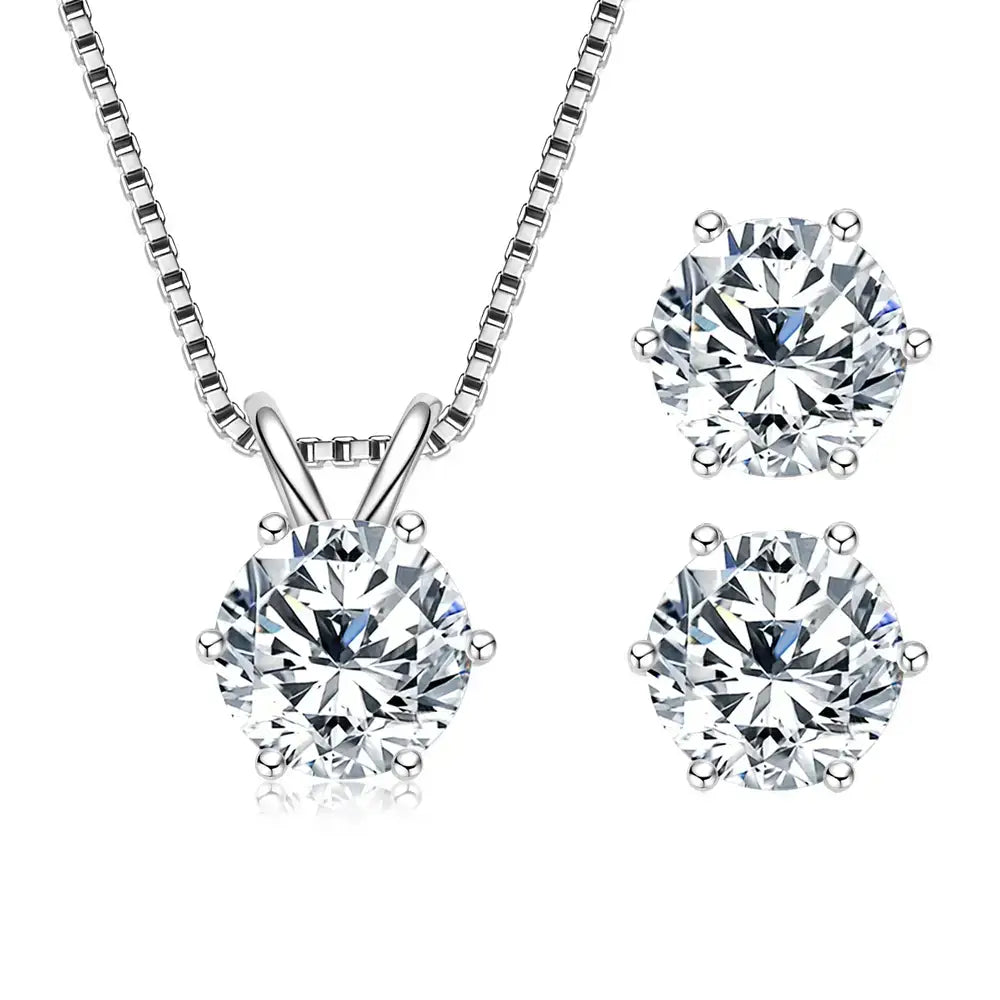 18K Gold Plated Jewelry Set featuring Diamond Pendant Necklace and Matching Stud Earrings