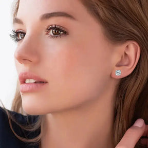 Close-up profile of a woman showcasing 18k Gold Plated Lab Grown Diamond Jewelry Set