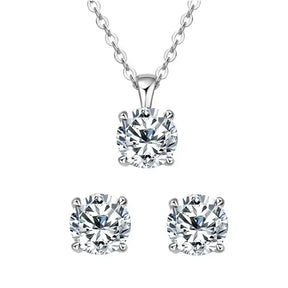 Lab grown diamond pendant necklace with matching stud earrings in 18k gold plated jewelry set