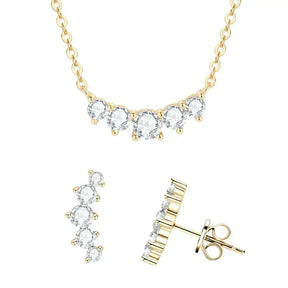 Gold necklace from 18K Gold Plated Moissanite Jewelry Set with five graduated stones