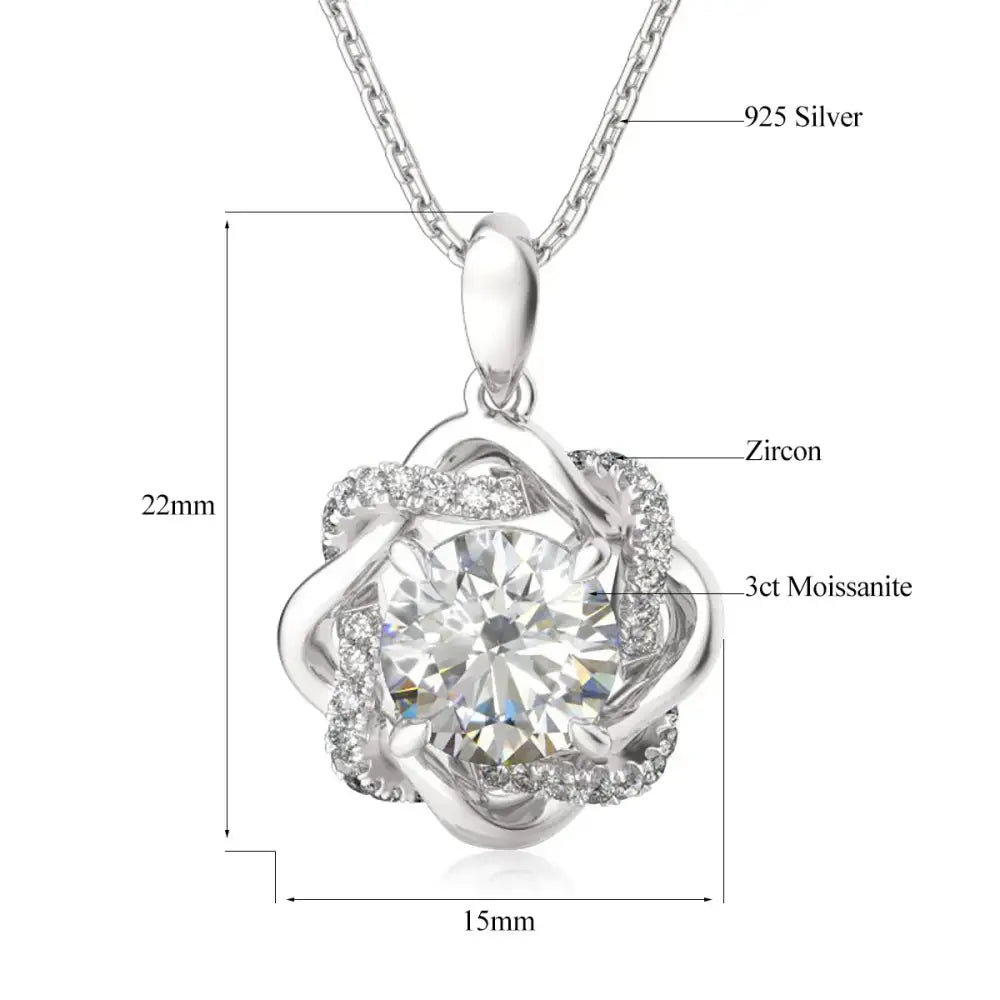 18K White Gold Diamond pendant for Women – Elegant 3ct Gem - Necklaces-Moissanite 55