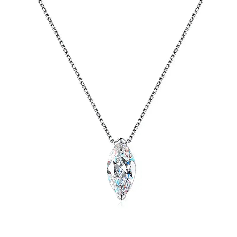 Marquise-cut diamond pendant on silver chain in 1ct Marquise Moissanite Diamond Necklace