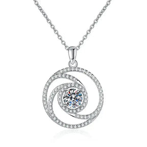 Circular pendant necklace showcasing a spiral design and 1ct Moissanite Diamond