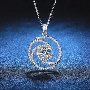 Spiral-shaped 1ct Moissanite Diamond Necklace in 925 Sterling Silver with central gemstone