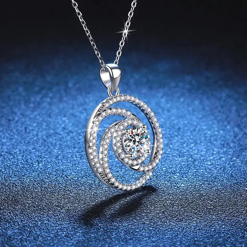 Spiral-shaped 1ct Moissanite Diamond Necklace in 925 Sterling Silver with diamonds