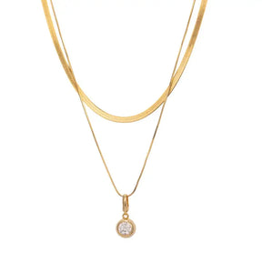 Gold layered necklace with round pendant, featuring 1ct Moissanite diamond, S925 sterling silver