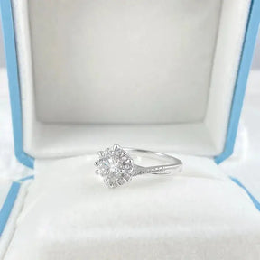 Diamond engagement ring with 1ct Moissanite in 18k white gold floral setting