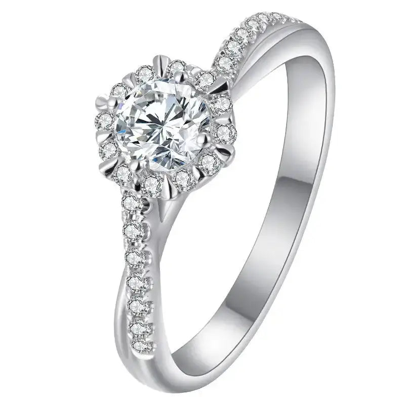 Elegant 1CT Moissanite Diamond Ring in 18k White Gold with Halo and Pave Band Design