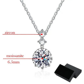 Sterling Silver Moissanite Necklace with Round Moissanite Stone and Zircon Accents