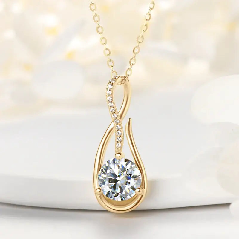 Gold Grown Diamond Pendant Necklace featuring teardrop design with central diamond accent