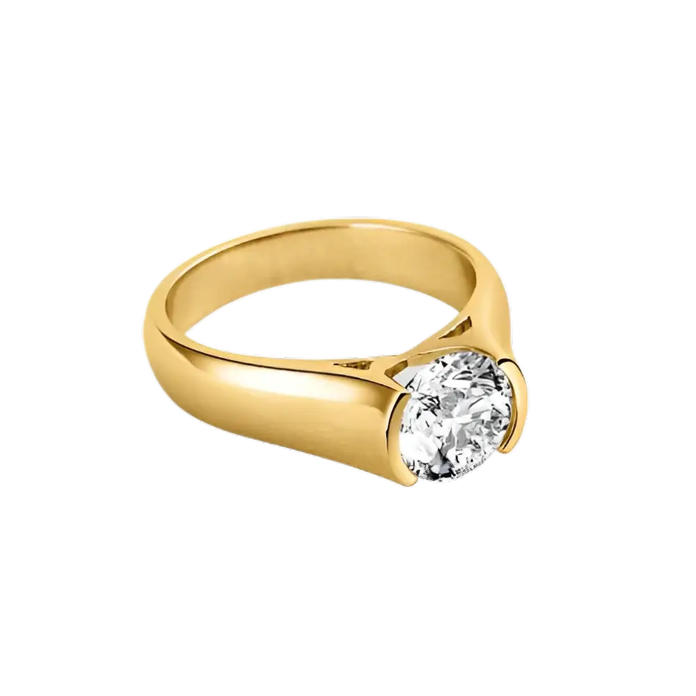 Gold engagement ring featuring a round solitaire diamond in 2-carat Moissanite Ring