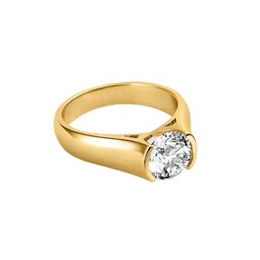 Gold engagement ring featuring a round solitaire diamond in 2-carat Moissanite Ring