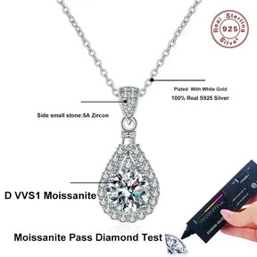 Teardrop-shaped 2ct Moissanite Diamond Pendant, an elegant wedding necklace with gemstones