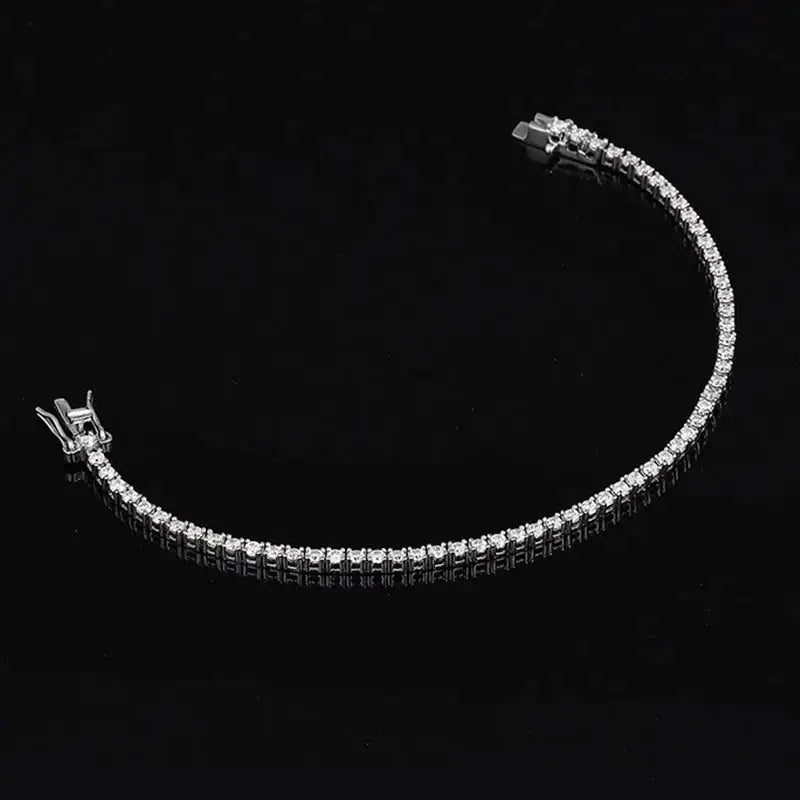 Curved 2mm D Color Moissanite Diamond Tennis Bracelet showcasing sparkling elegance