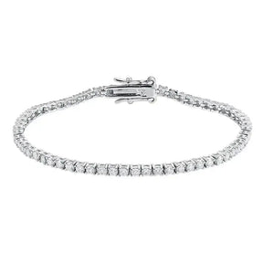 Diamond tennis bracelet featuring round brilliant-cut stones in white metal, epitomizing Sparkling Elegance