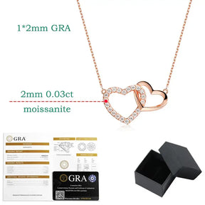 Rose gold double heart Moissanite necklace with gemstone accents in elegant design