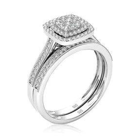 Diamond engagement ring with square halo in 2pcs Moissanite Ring Set Luxury 925 Silver