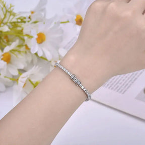 Sparkling Lab Grown Diamond Tennis Bracelet elegantly displayed on a wrist in sterling silver