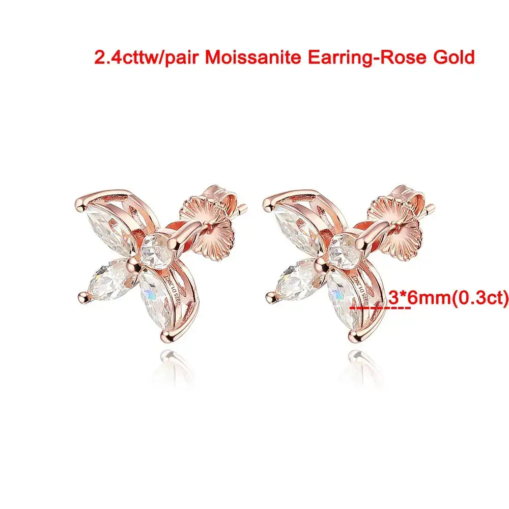 Rose gold earrings with floral design set with marquise-cut moissanite stones