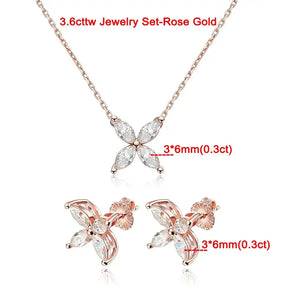 Rose gold jewelry set featuring marquise-cut moissanite flower pendant and earrings