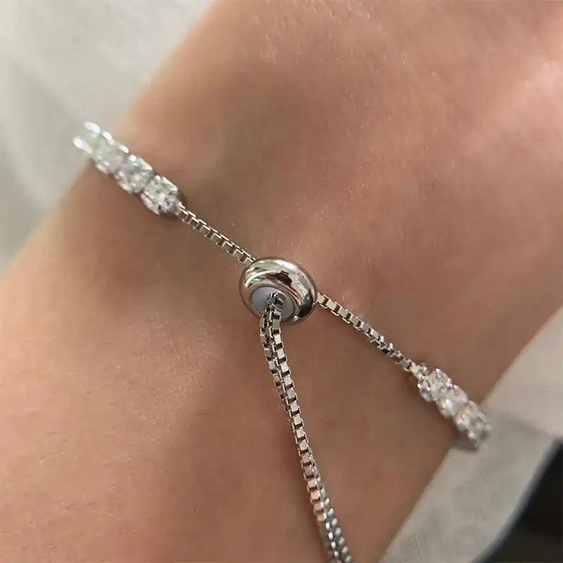 Delicate 3mm Moissanite Tennis Bracelet in 925 Sterling Silver with Diamond-like Stones