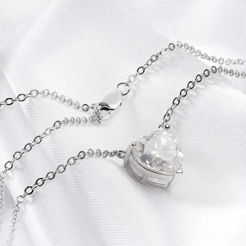 Heart-shaped crystal pendant on delicate S925 sterling silver chain necklace