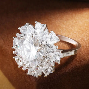 Ornate 5CT Moissanite Ring showcasing big diamond elegance with floral cluster setting