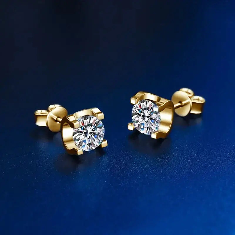 Gold stud earrings with 5mm lab grown diamonds in elegant Silver 925 settings