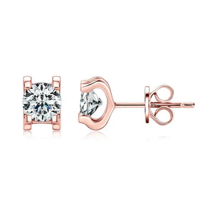 Rose gold stud earrings with 5mm lab grown diamonds in four-prong setting