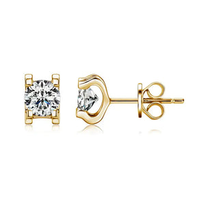 Gold stud earrings featuring 5mm lab grown diamond solitaires in elegant prong settings