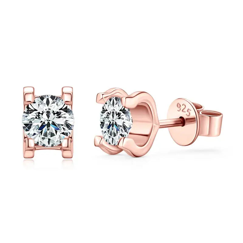 Rose gold stud earrings with 5mm lab grown diamonds in a four-prong setting