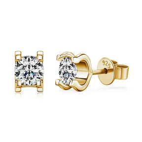 Gold stud earrings with 5mm lab grown diamonds in four-prong settings for elegance