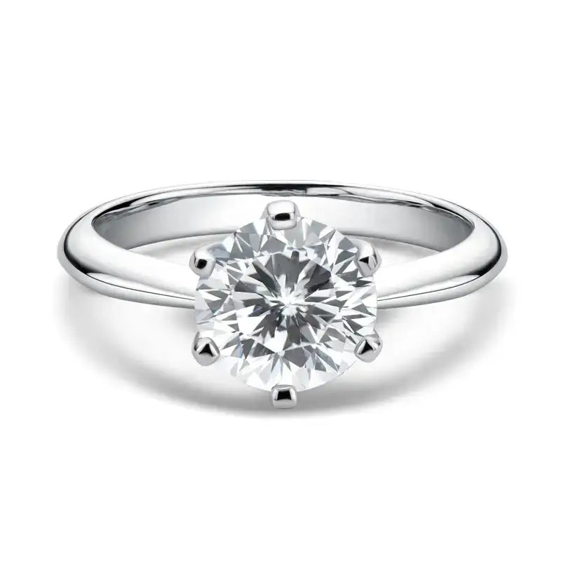 Diamond solitaire engagement ring featuring an 8mm 2ct Moissanite set in 925 Sterling Silver