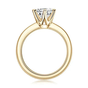 Gold engagement ring featuring a round diamond solitaire in a six-prong setting, 8MM 2CT Moissanite