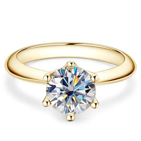 Gold solitaire 8MM 2CT Moissanite Ring with a round brilliant diamond from Telles Jewelry