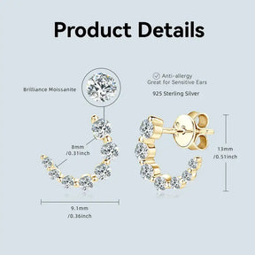 Elegant 925 Silver C-Shape Tapering Earrings adorned with lab grown diamonds and zirconia