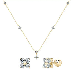 Delicate gold necklace with diamond accents in a Sterling Silver Clover Jewelry Set