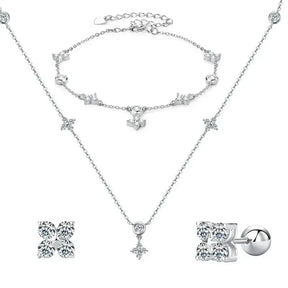 Delicate sterling silver clover jewelry set with star and cross motifs in 925 silver