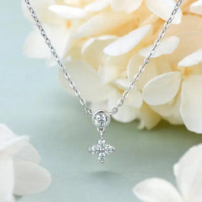 Delicate silver necklace with diamond cross pendant from 925 Silver Four Leaf Clover Jewelry Set