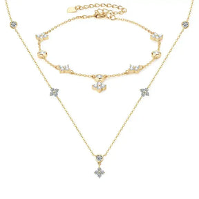 Delicate gold-toned layered necklace from the Silver Four Leaf Clover Jewelry Set